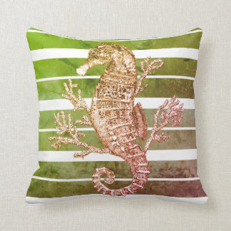 Grönt Stripe Seahorse and Coral Kudde
