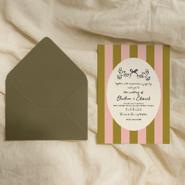 Grönt Stripe Star Bröllop Inbjudningar
