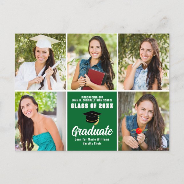 Grönt Student Photo Collage Modern Studenten Vykort (Framsida)