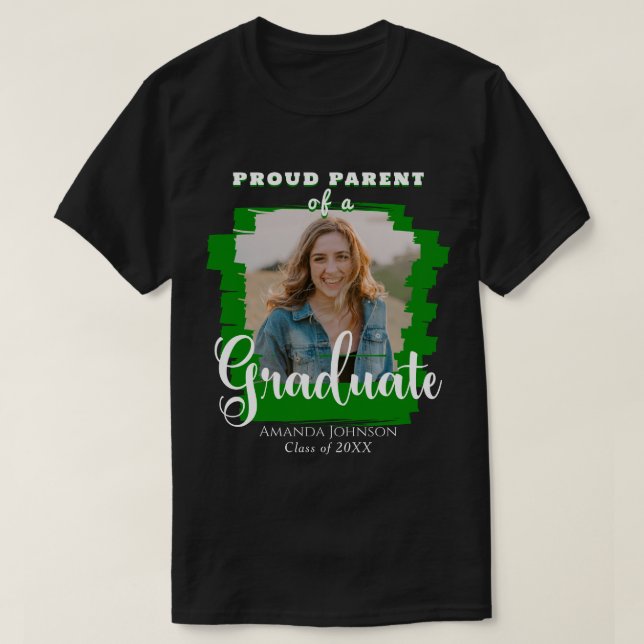 Grönt Student Photo Proud Parent Studenten T Shirt (Design framsida)