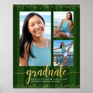 Grönt Studenten 3 Photo Guld Glitter Script Chic Poster