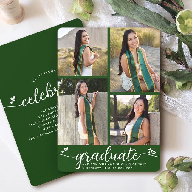 Grönt Studenten 4 Photo Calligraphy Hearts Modern Meddelande (Skapare uppladdad)