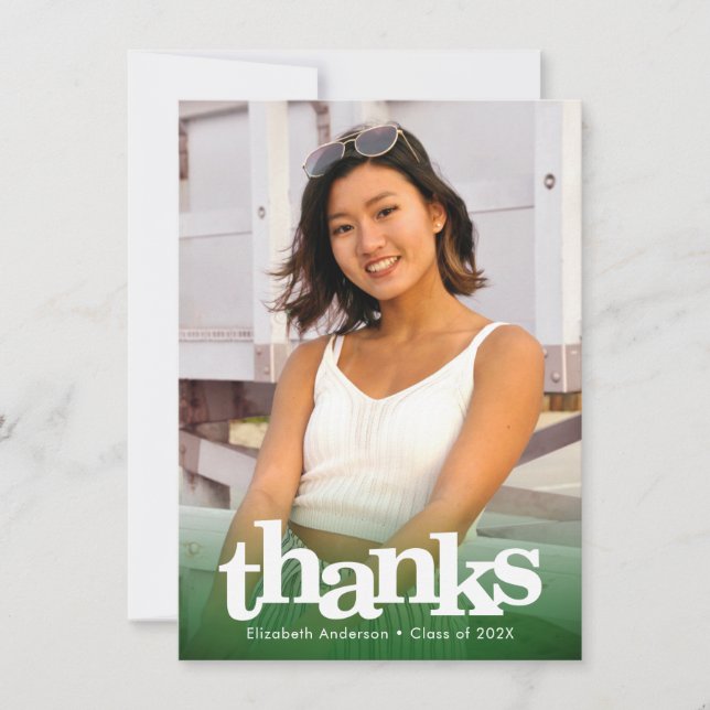 Grönt studenten fotofet typografi modern tack kort (Framsida)