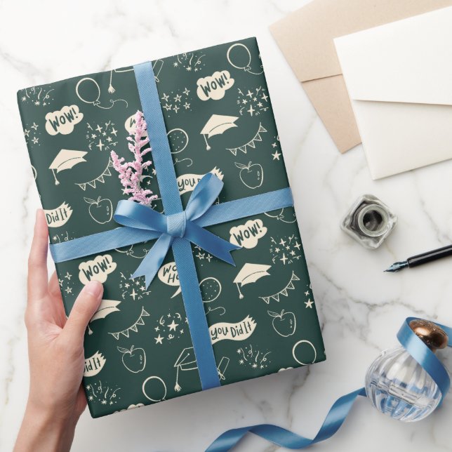 Grönt Studenten Hand plockade Scribble Mönster Presentpapper (Gifting)