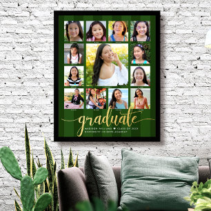 Grönt Studenten K-12 Photo Collage Guld-skript Poster
