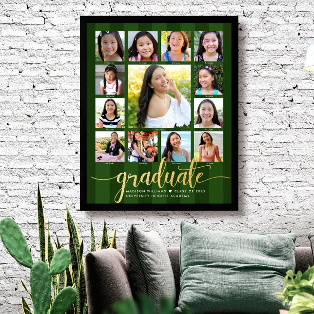 Grönt Studenten K-12 Photo Collage Guld-skript Poster (Skapare uppladdad)