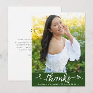 Grönt Studenten Photo Modern Elegant Script Heart Tack Kort