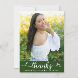 Grönt Studenten Photo Modern Elegant Script Heart Tack Kort