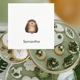 Grönt Sublication Woodland Hedgehog Baby Shower Pappersservett