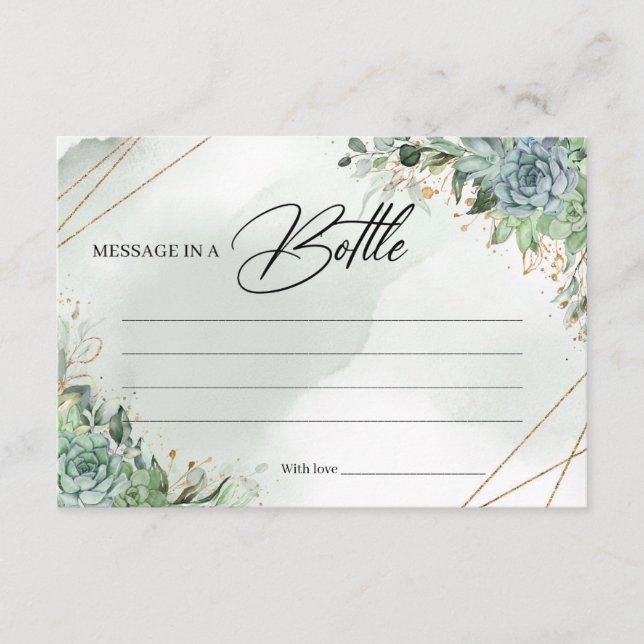 Grönt succulage foliage Message i ett flaska-kort Tilläggskort (Framsida)