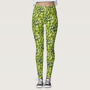 Grönt Succulated Close Cacti Art Leggings