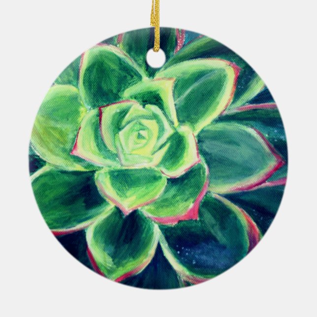 Grönt Succulent Art Painting Ornament (Baksidan)