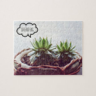 Grönt Succulent Dream Big Phrase Pussel