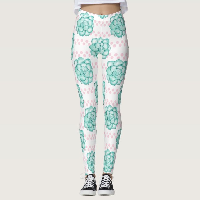 Grönt Succulent Leggings (Framsida)