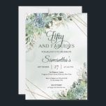Grönt succulents eucalyptus faux guld 50: e invita inbjudningar<br><div class="desc">En verkligt häpnadsväckande boho-design som har fångat alla firande och händelser under de senaste åren, nämligen en lavish bouquet - en blandning av succulents och eucalyptus greenergiy, elegant vävd runt ett faux guld geometriskt ram. Du kan vara säker på att du med den här designen för din kontorsutrustning för evenemanget...</div>