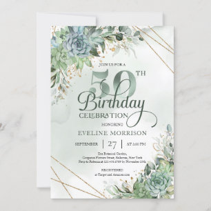 Grönt succulents eucalyptus faux guld 50 inbjudningar