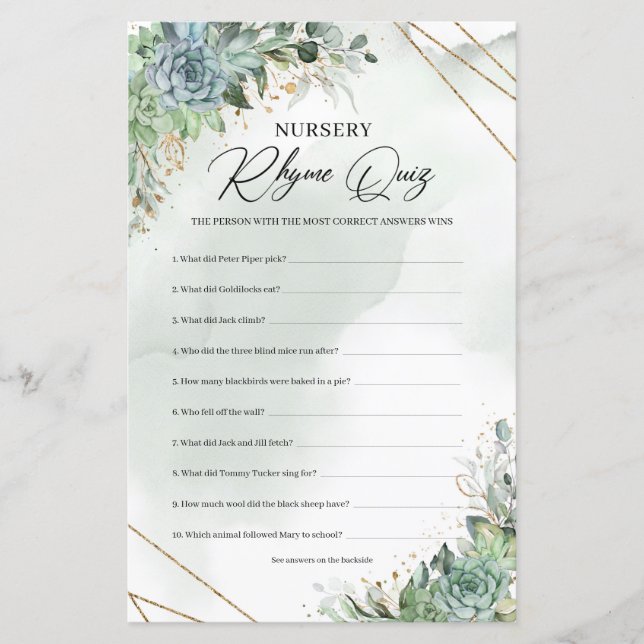 Grönt succulents eucalyptus Nursery Rhyme Quiz (Framsida)