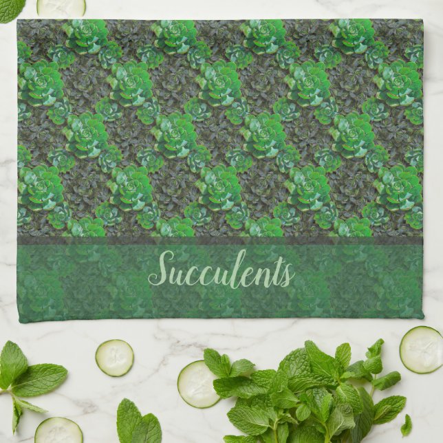 Grönt Succulents Lattice Mönster Kitchen Towels Kökshandduk (Vikta)