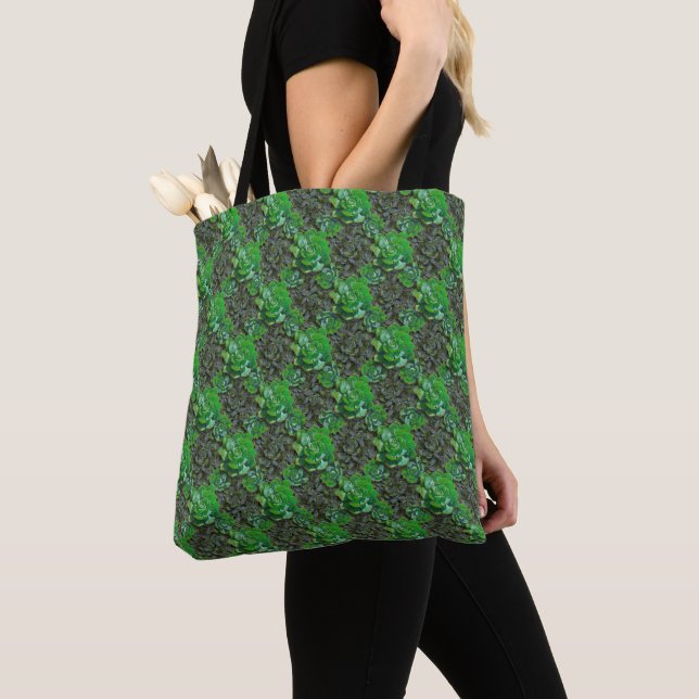 Grönt Succulents Tote bags Tygkasse (Närbild)