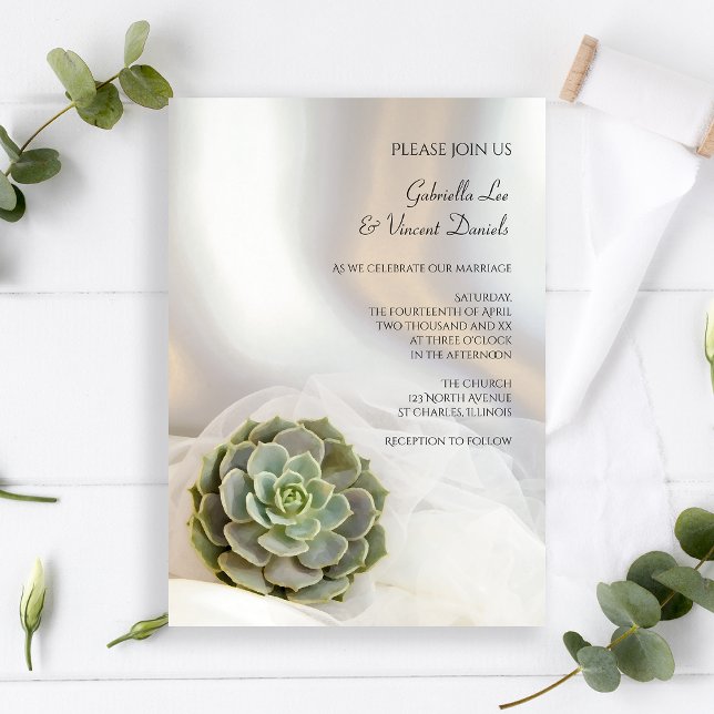 Grönt Succulon White Bröllop Inbjudningar (Skapare uppladdad)