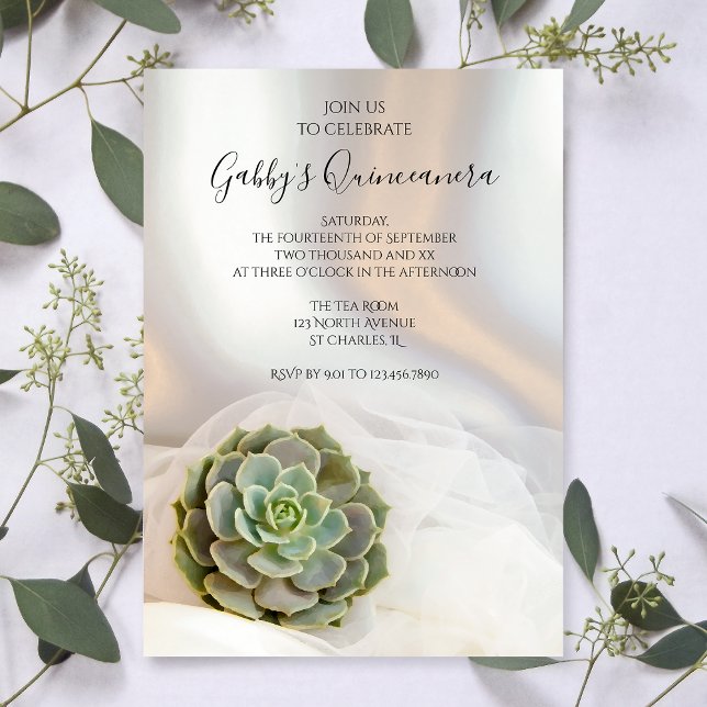 Grönt Succulon White Quinceanera Party Inbjudningar (Skapare uppladdad)