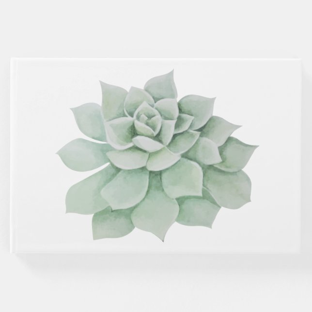 Grönt Succuls Mint Watercolor Bröllop Gästböcker (Framsida)