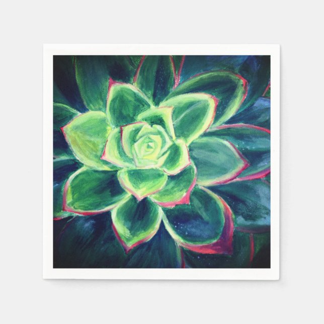 Grönt Succulte Plant Art Papper Napkins Pappersservett (Framsidan)