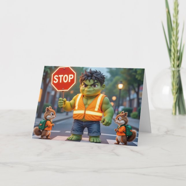 Grönt Superhjälte Lycklig School Year Kort (Framsida)