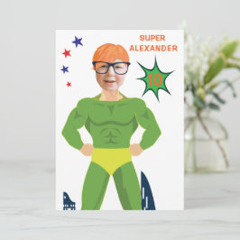 Grönt Superhjälte Muscle Man Aqua Roligt Birthday Inbjudningar