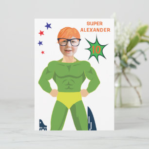 Grönt Superhjälte Muscle Man Aqua Roligt Birthday Inbjudningar