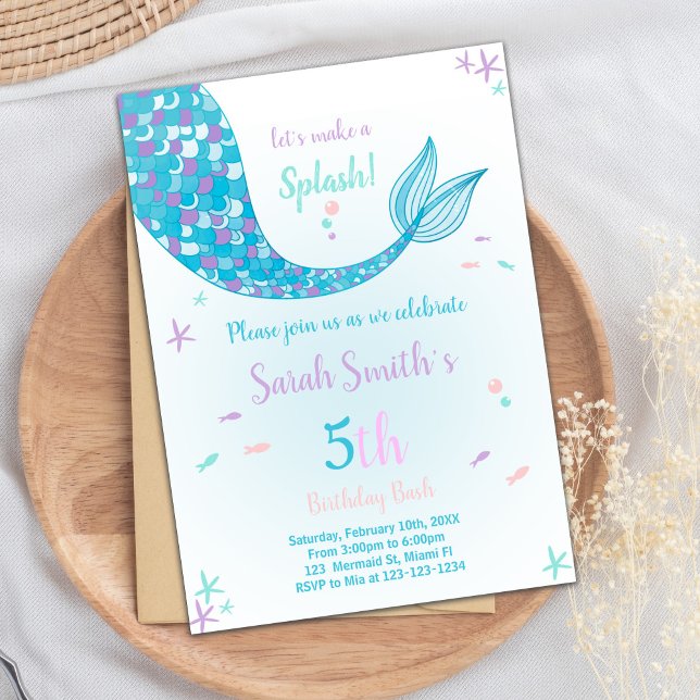 Grönt Svan under Party Inbjudningar (Green Mermaid Tail Birthday Invitations)