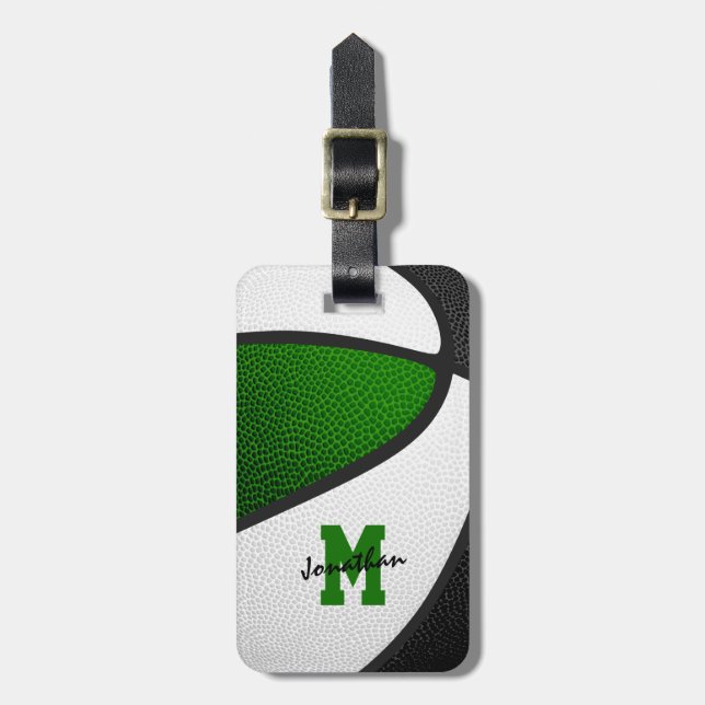 grönt svart basketlag färg monogrammat bagagebricka (Vertikal Framsida)