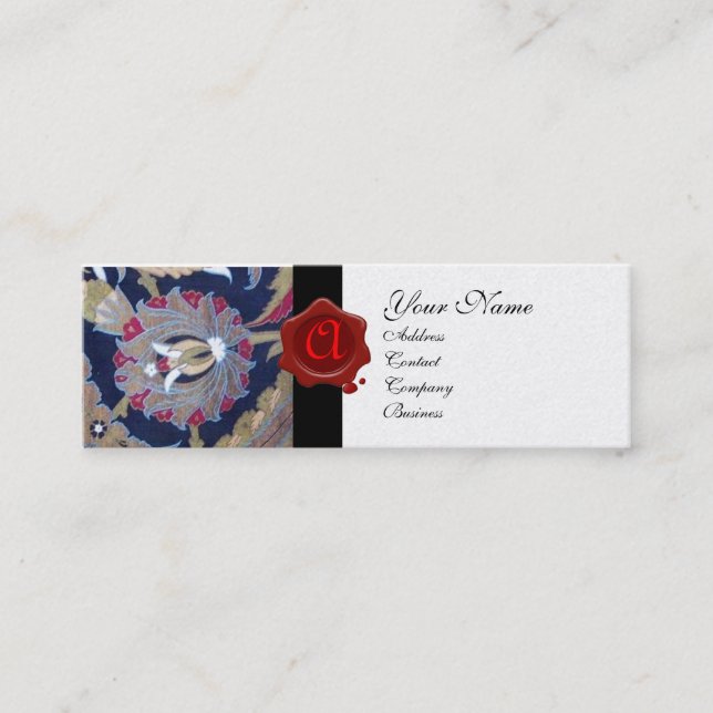 GRÖNT & SVART BLÅDAMASK, RÖD VAX-SÄALMONOGRAM MINI VISITKORT (Framsida)