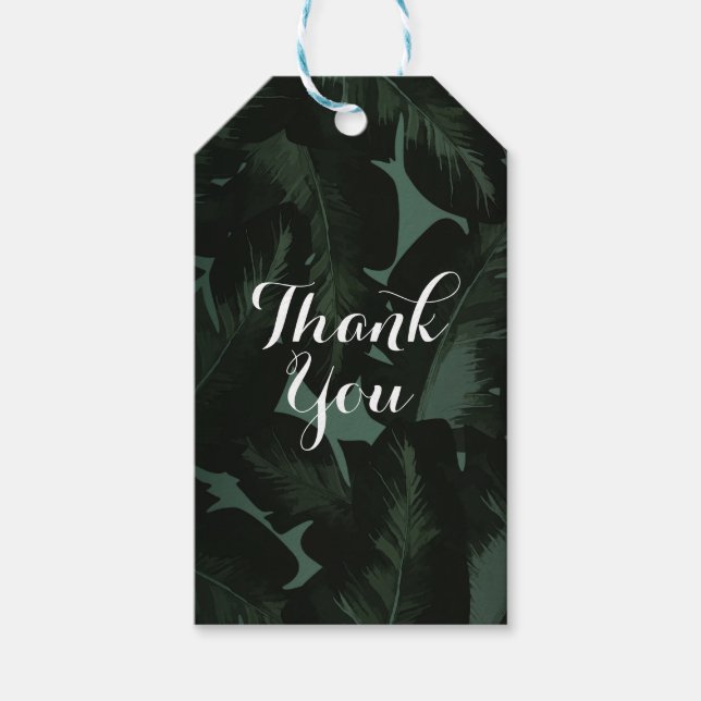 Grönt & svart chic tropiska blad bröllopspresent presentetikett (Framsidan)