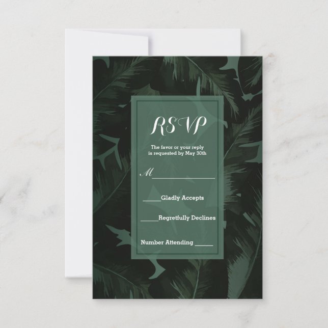 Grönt & Svart Chic Tropiska blad RSVP Svar (Framsida)