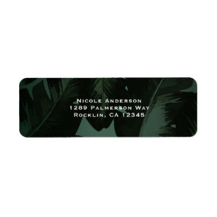 Grönt & Svart Chic Tropiska Löv Bröllop Returadress Etikett