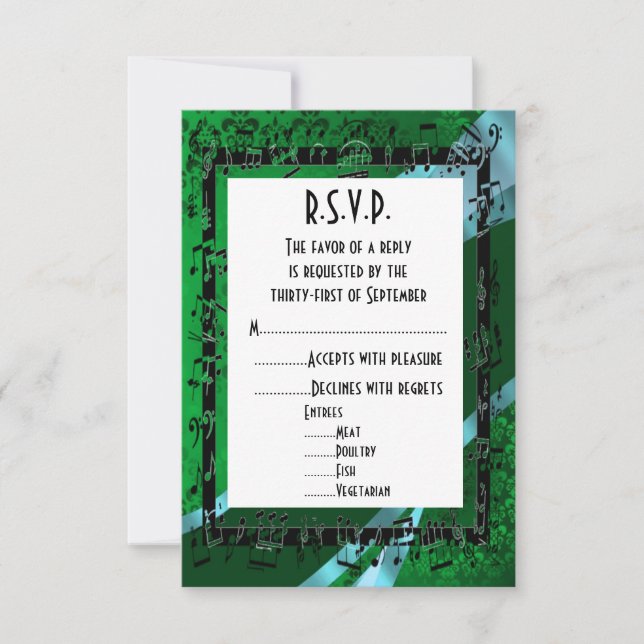 Grönt, svart, formell bröllop R.S.V.P OSA Kort (Framsida)