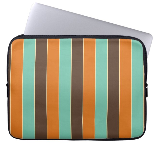 Grönt, svart och orange rand mönster laptop fodral (Framsidan)