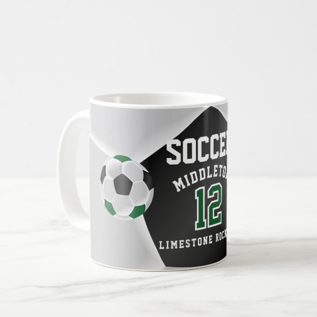 Grönt, svart och vit ⚽ idrott kaffemugg (Framsida vänster)