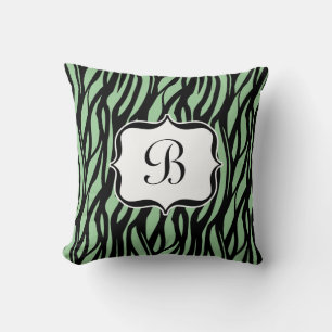 Grönt, svart och vit Zebra Monogram Cushion Kudde