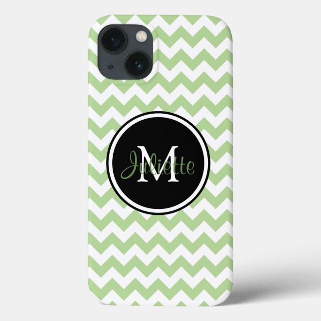Grönt svart och vitt monogram chevron (Baksida)