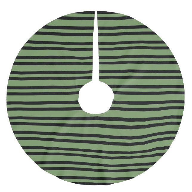 Grönt svart randigt mönster julgransmatta borstad polyester (Framsidan)