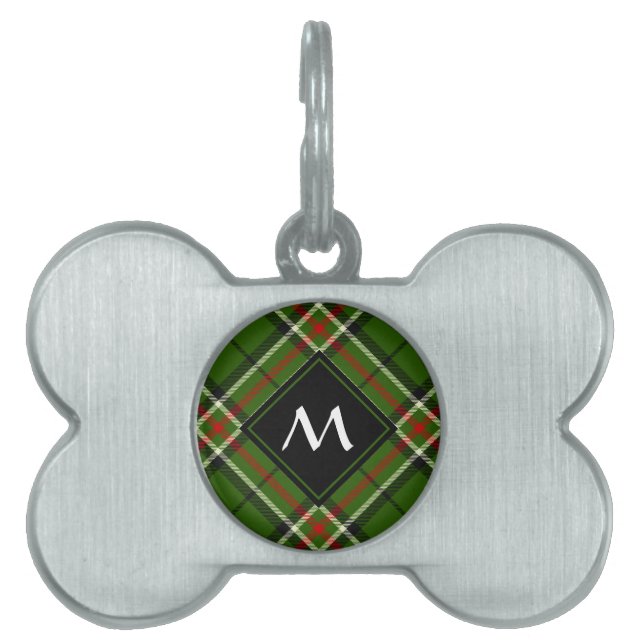Grönt, svart, röd och vit tartan ID-bricka husdjur (Framsidan)
