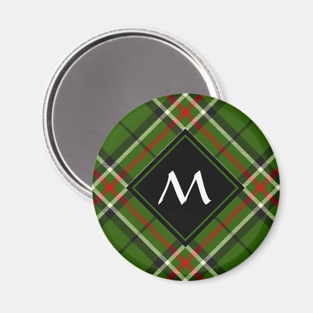 Grönt, svart, röd och vit tartan magnet (Front/Back)