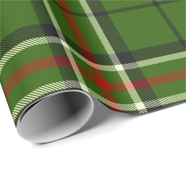 Grönt, svart, röd och vit tartan presentpapper (Rullad Hörn)