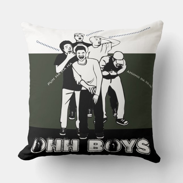 grönt, svart, vit OHH BOYS Crack Up Laughing Kudde (Framsida)