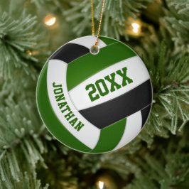 Grönt, svarta pojkar lag färg volleyball julgransprydnad keramik