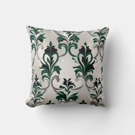 Grönt, Svarta, Vita och Silver Damask Stil Kudde