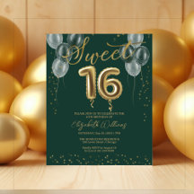Grönt Sverige 16 Bday Balloons budgetinbjudningar