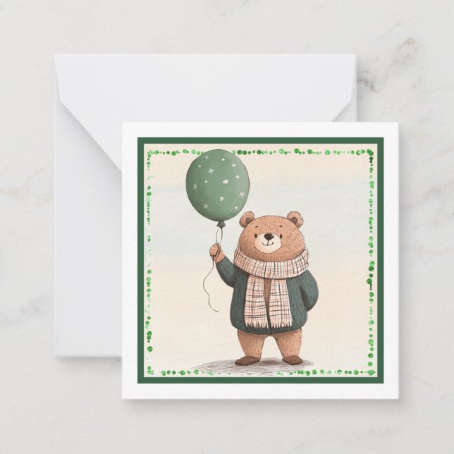 Grönt Svettbjörn med kulört scarf Anteckningskort (Framsida)